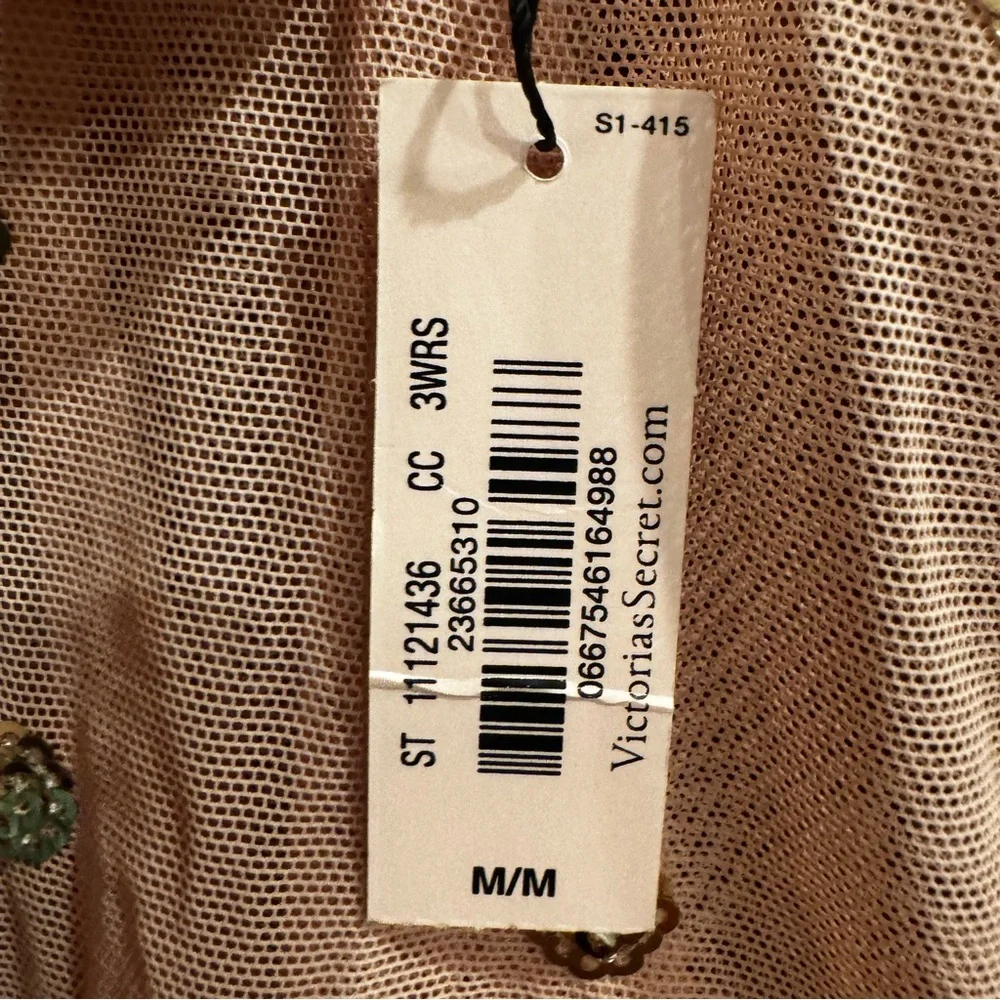 NWT Victoria’s Secret Bodysuit Sheer Peach Gold Sequin Dots Size M